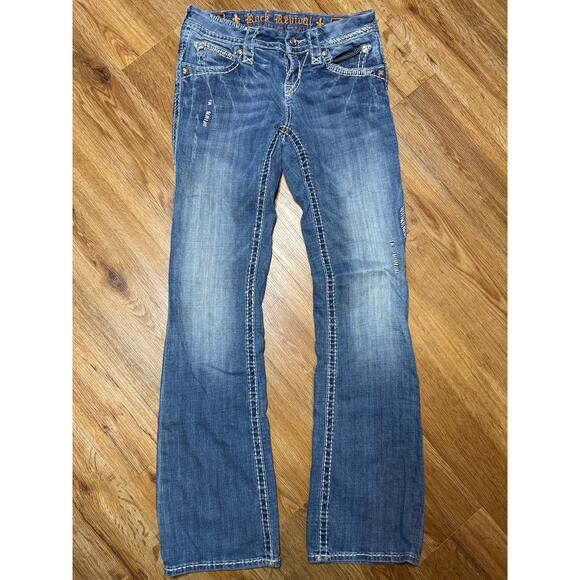 Rock Revival May Easy Boot Size 25 Embroidered Embellishment Bootcut Jeans EB - Picture 3 of 7